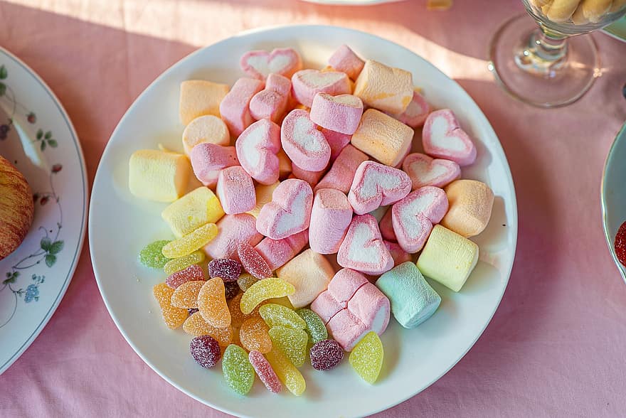 permen, makanan, memperlakukan, camilan, marshmallow, penuh warna, gula-gula, berbagai macam, permen jelly, toko permen, adil