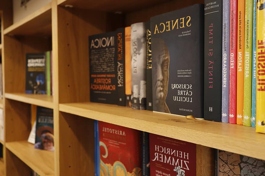 biblioteka, knygynas, Timisoara, Rumunija, knygos, literatūra, knyga, švietimas, knygų lentynas, lentyna, mokymasis