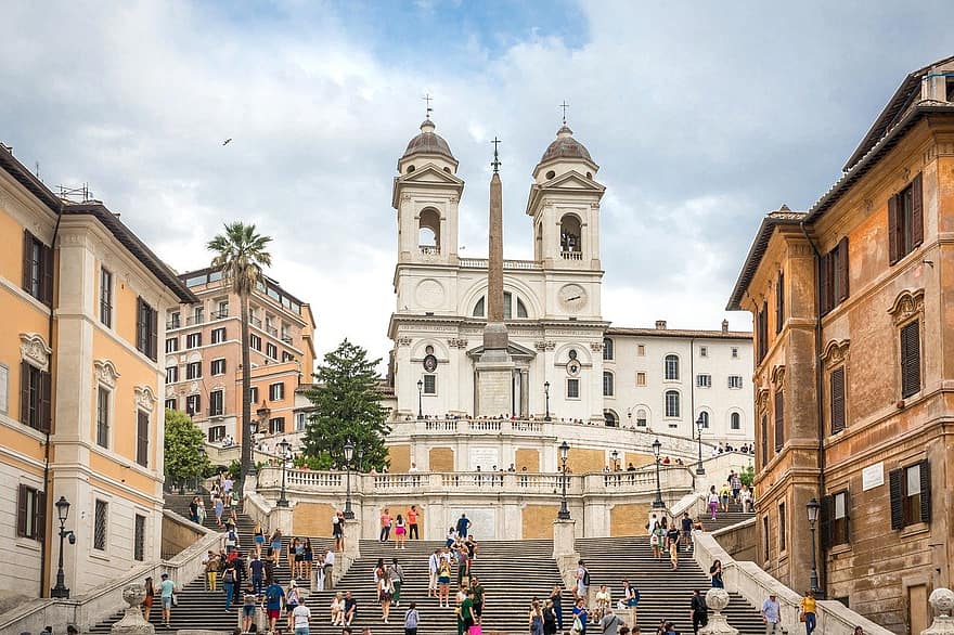 Рим, Испанская лестница, лестница, Италия, церковь, античный, древний, туризм, путешествовать, поездка по городу, город