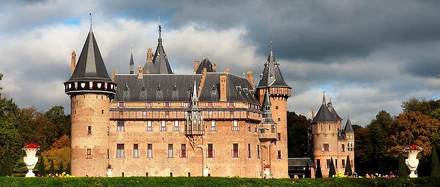 Slottet De Haar, slott, arkitektur, historisk, byggnad, museum, landmärke, trädgård, parkera, turist attraktion