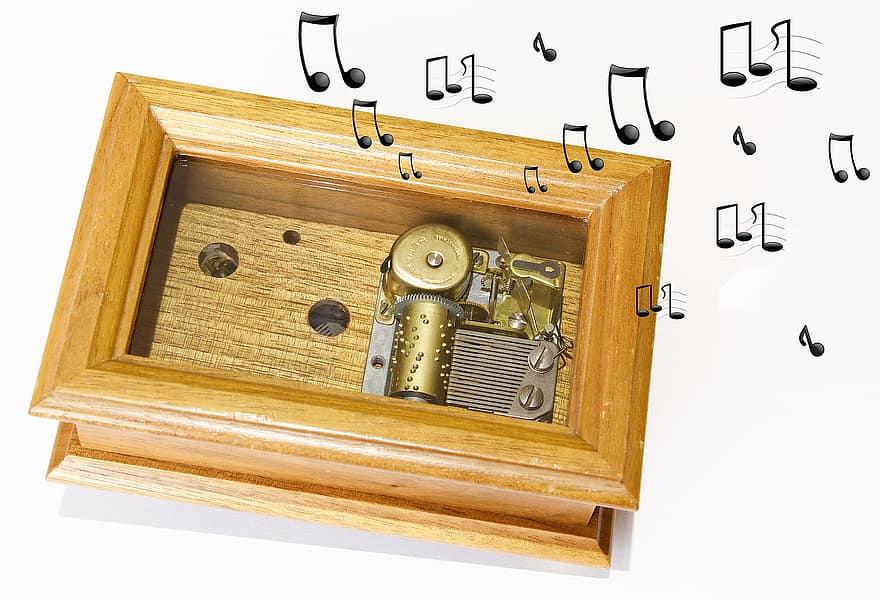 tecnologia, mecânica, madeira, caixão, instrumento musical, caixa de música, partitura