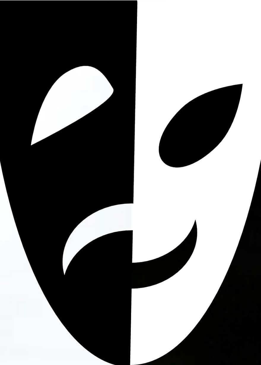 maska, czarny, biały, szczęśliwy, smutny, Twarz, maski, teatr, naprzeciwko, czarny i biały, i