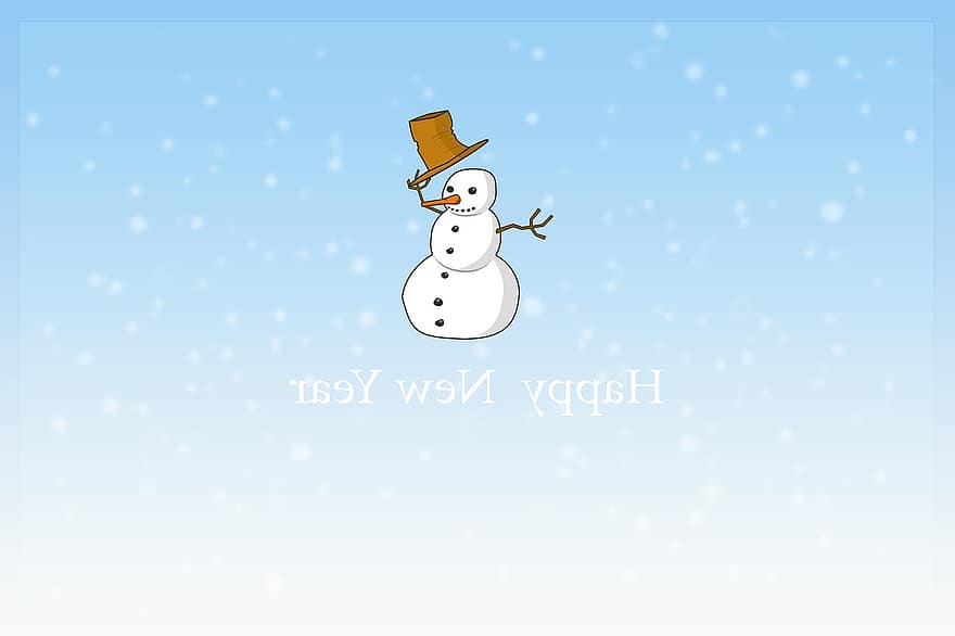 New Year's Day, New Year, Happy New Year, Turn Of The Year, New Year's Eve, New Year Greeting, Greeting Card, Map, Postcard, Snowman, Winter