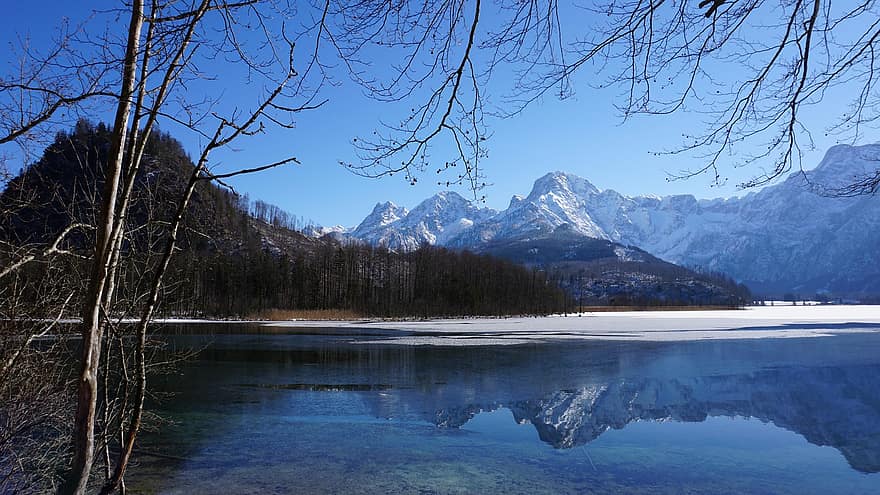 Mountains, Lake, Mirroring, Winter, Snow Mountains, Frozen, Reflection, Water, Water Reflection, Cold, Alpine