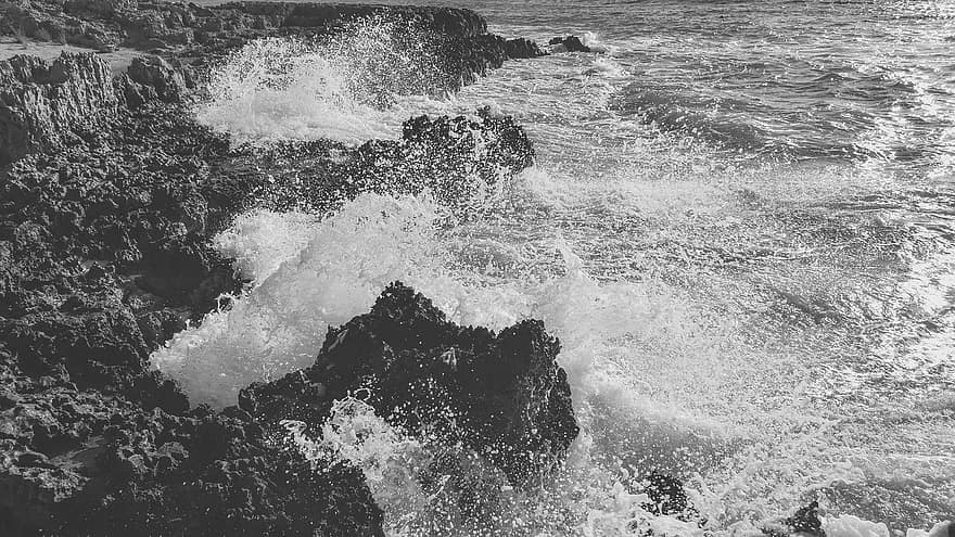 pobřeží, moře, vln, senzační, zimní, Deprese, úzkost, vlna, voda, surfovat, pobřežní čára