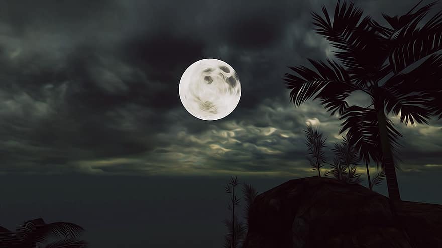 Moon, Nature, Painting, Outdoors, Satellite, Night, View, Sky, Wallpaper, Astronomy, Stars