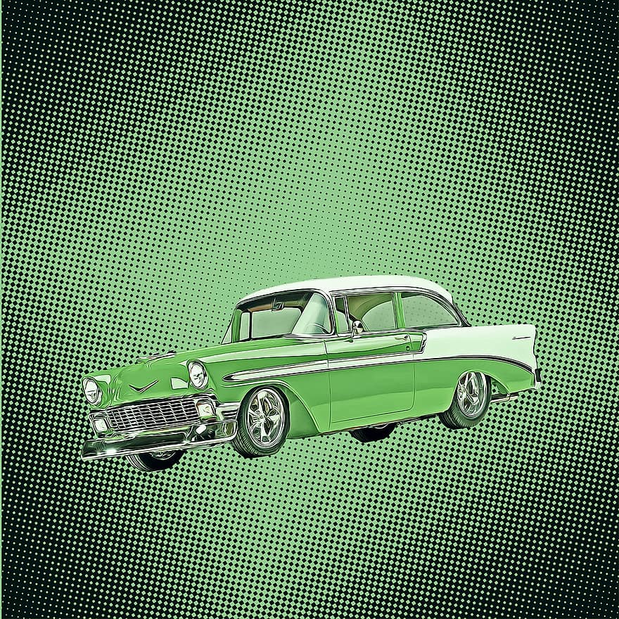Buick, antiikki-auto, retro juliste, vintage juliste, vihreä tausta, tausta, vihreä, musta