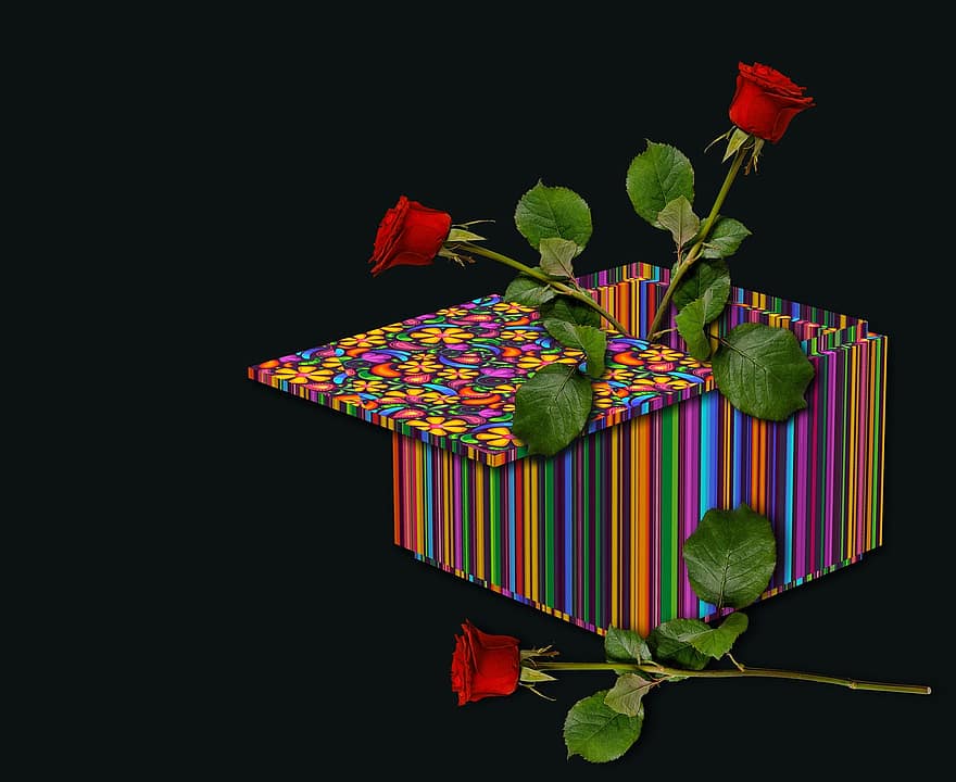 punaiset ruusut, kukat, terälehdet, romanttinen, sisustus, yllätys, 3d