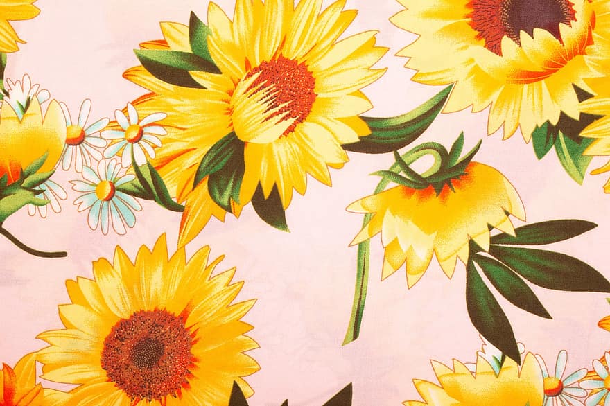 pozadí tkaniny, slunečnice pozadí, květinové pozadí, tkanina, žluté pozadí, textura, tapeta na zeď, květ, pozadí, vzor, ilustrace