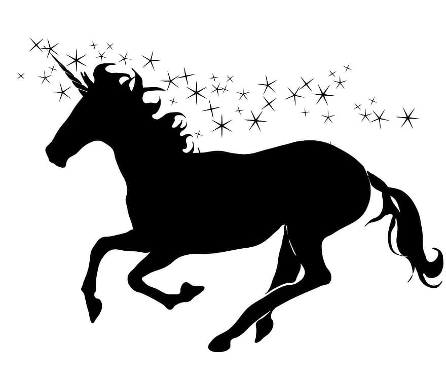 at, tek boynuzlu at, koşmak, siyah, gölge, projeksiyon, yıldız ışığı, sihirli