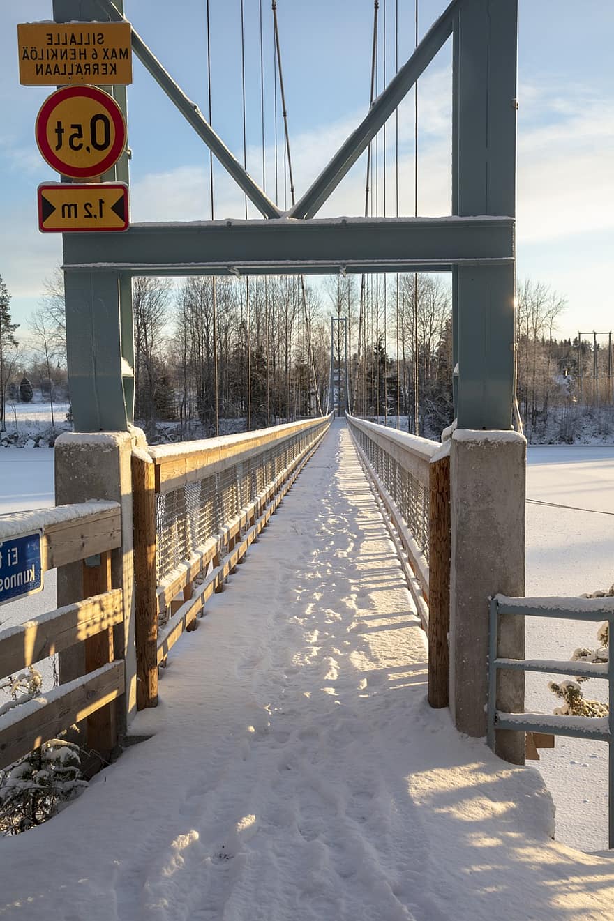 jembatan, musim dingin, salju, musim, di luar rumah, perjalanan