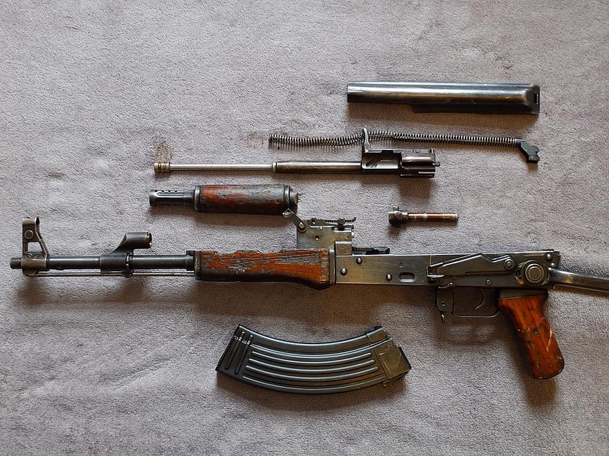 AK 47, tüfek, terör, terörizm, askeri, savaş, şiddetli, silah, strumgewehr, k, demonte