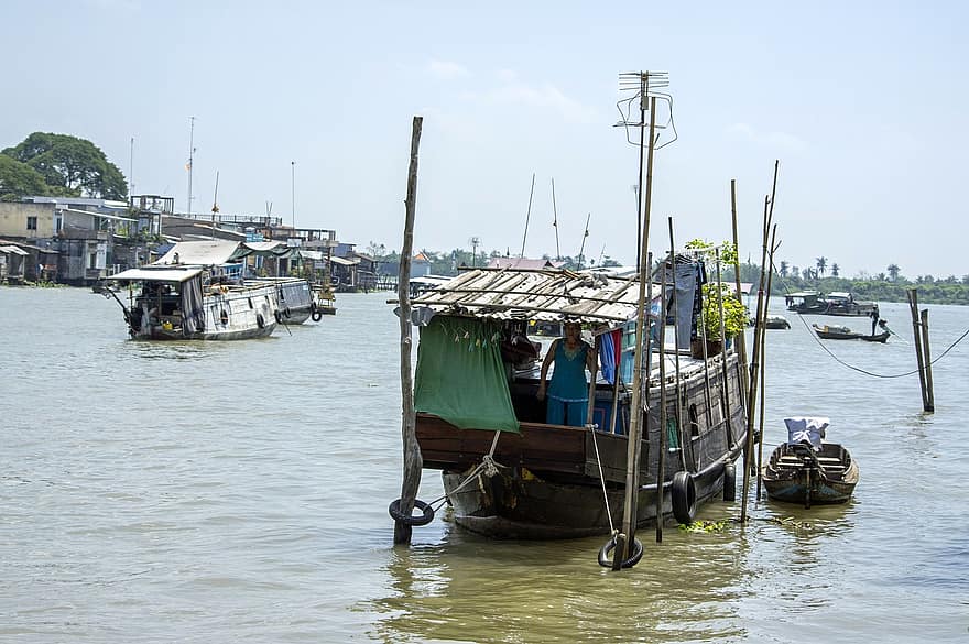Vietnã, mekong, fleuve, barco