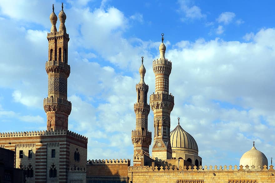 mešita, chrám, Egypt, Káhira, islámský, Mešita Al Azhar, egyptský, nebe, cestovat, arabština, muslimský