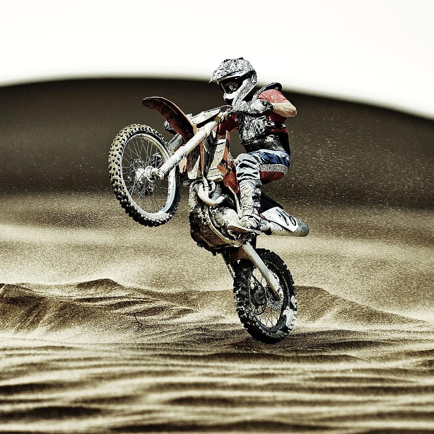 motokros, motocykl, závod, motorka, sportovní, jezdec, soutěž, vozidlo, terénní, poušť, písek