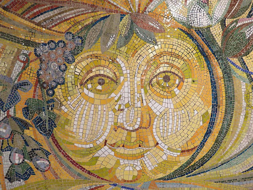 Sonne, Wandkunst, Mosaiksteine, Fliesen Steine, Steine, Berlin, lichtenberg, Deutschland, Metro, Bahnhof, Zoo