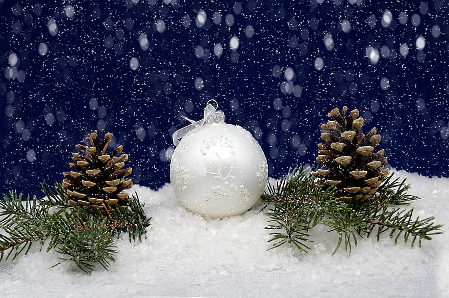 vinter-, jul, säsong, snö, snöfall, julbollar, kran, julmotiv, jul prydnad, tallkotte