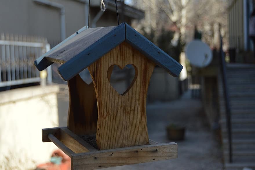 Bird House, Wood, Craft, Habitat, heart shape, love, close-up, day, tree, old, focus on foreground