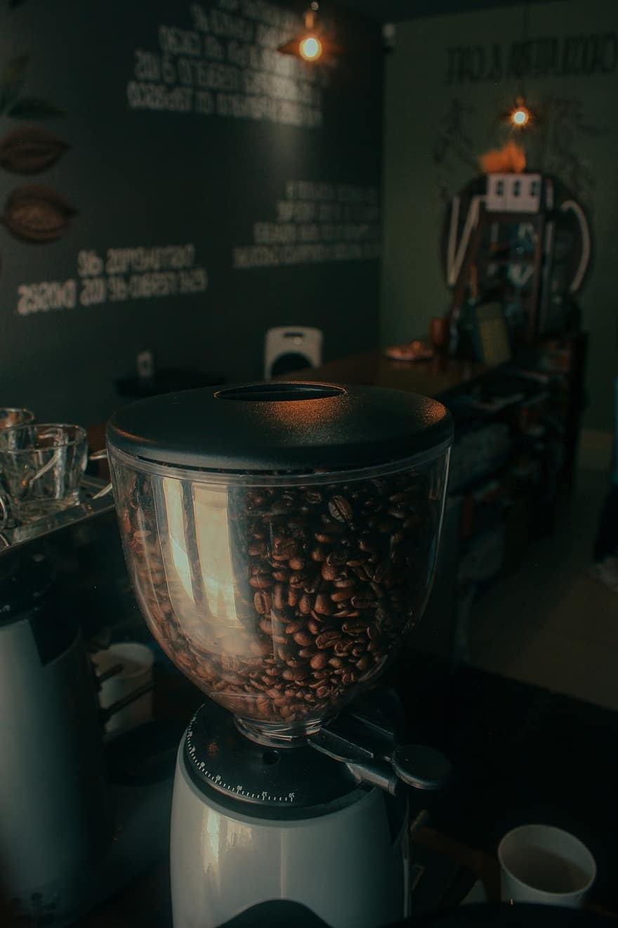 kaffebryggare, kaffe, kvarn, Kafé, kaffemaskin, kaffekvarn