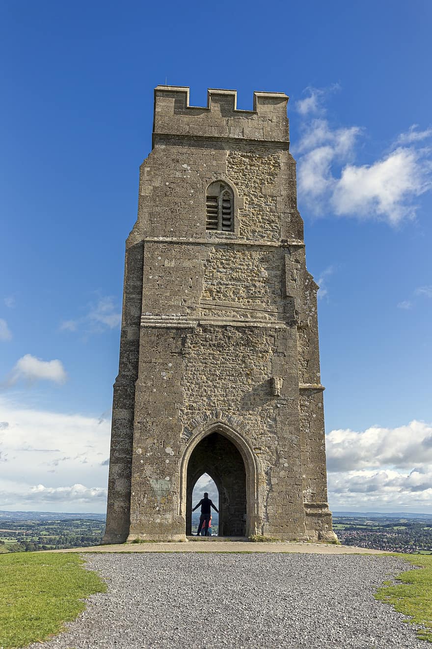 toren, middeleeuws, boog, poort, Glastonbury, Sint-Michielskerktoren, Somerset, Engeland, keltisch