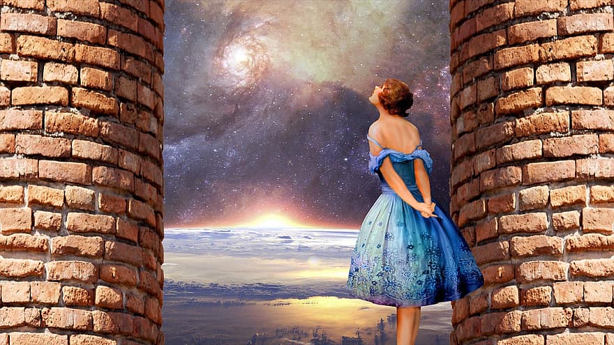 φαντασία, χώρος, γαλαξίας, σύμπαν, πλανήτης, αστέρια, ουρανός, εξωγήινος, φουτουριστικό, όνειρο, κορίτσι