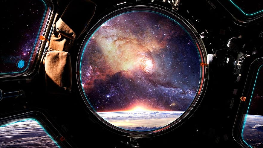 vesmírná stanice, astronomie, galaxie, prostor, Země, planeta, obíhat, vesmírné umění, tapeta na zeď, kosmos, Pozadí