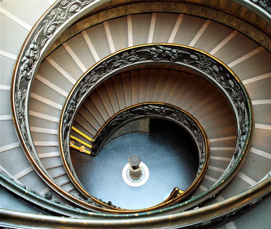 lépcsőház, spirál, lépcső, lépcsők, építészet, belső, Vatikán