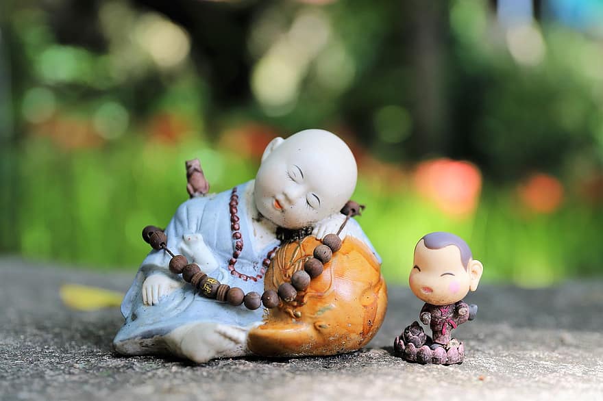 монах, ребенок, статуэток, миниатюра, декоративный, украшение