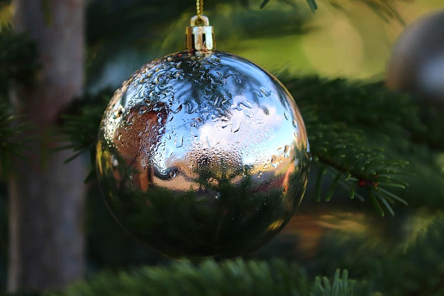 σφαίρα, ΧΡΙΣΤΟΥΓΕΝΝΙΑΤΙΚΟ ΣΤΟΛΙΔΙ, βρεγμένος, σταγόνα νερού, χριστουγεννιάτικα δέντρα διακοσμήσεις, αντανάκλαση