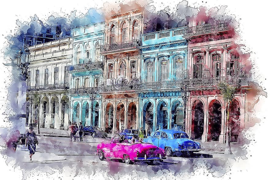 arquitectura, viatjar, ciutat, carrer, turisme, cuba, colors, cotxe antic, West Indies, Havana, vintage