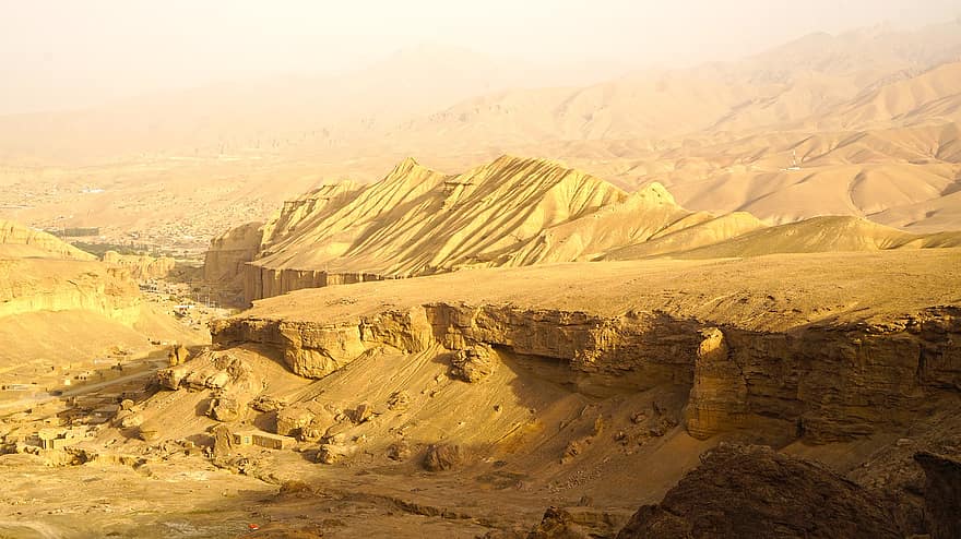 tuksnesis, ainavu, raksturs, smiltis, kalni, dekorācijas, Bamiyan, Afganistāna, kalns, akmens, vasarā