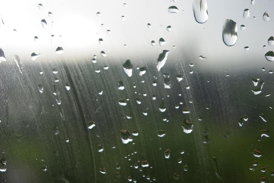 kapky, sklenka, mokré, voda, déšť, okno