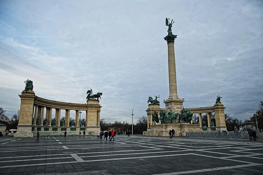 hősök tere, négyzet, építészet, város, Budapest, idegenforgalom, turista, városi park