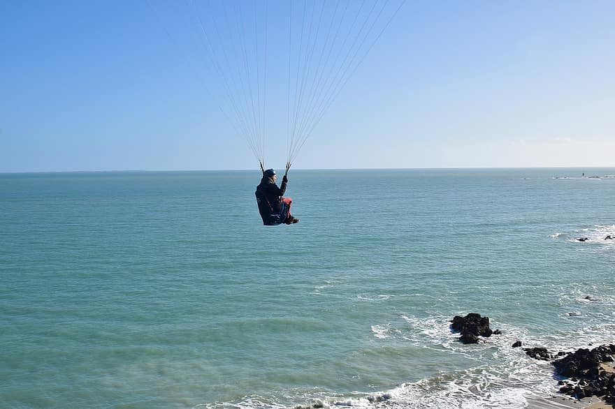 paraglider, การพักผ่อนหย่อนใจ, ที่เดินทางมาพักผ่อน, ทะเล, มหาสมุทร, กลางแจ้ง, การท่องเที่ยว, การสำรวจ, ร่มร่อน, อากาศยาน, ผู้ชาย
