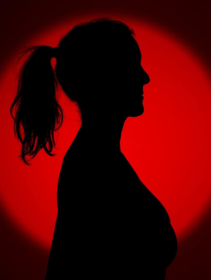 donna, silhouette, Ciuffo Di Capelli, rosso, ragazza