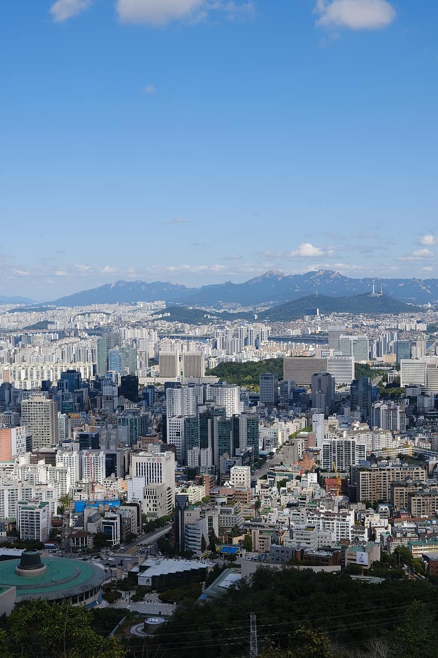 thành phố, du lịch, seoul, Hàn Quốc, những đám mây