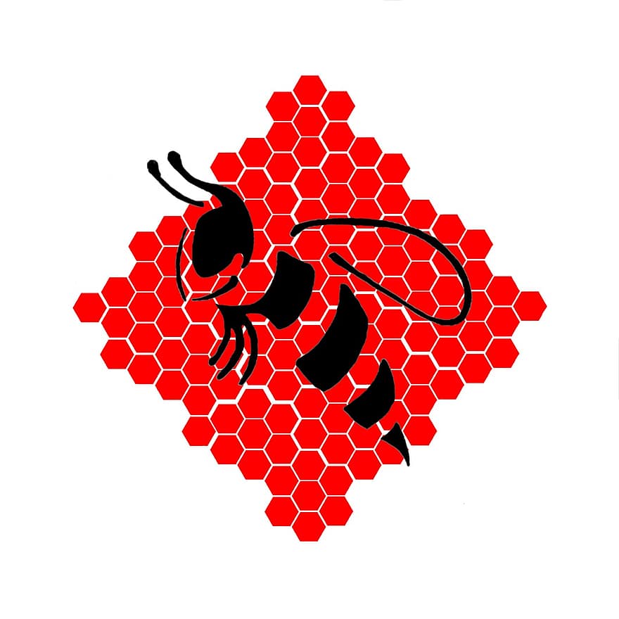 Bee, Logo, Honeycomb, Red, Wasp