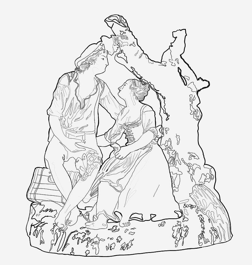 göra, Kina, krukmakeri, figur, par, träd, Ludwigs, 18th century, rijksmuseum, amsterdam, porslin