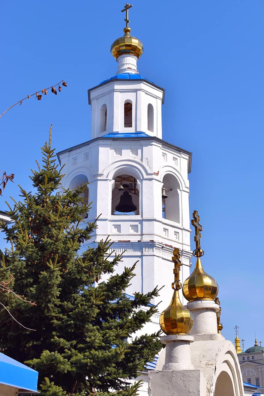 edifici, Església, temple, arbre, ortodòxia, Rússia, kazan, Sant, viatge, turisme, or