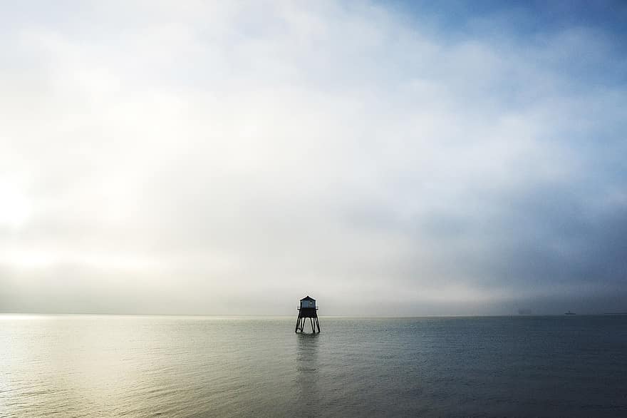 faro, torre, amanecer, costa, mar, Oceano, torre de vigilancia, Dovercourt, marina, Harwich, Inglaterra