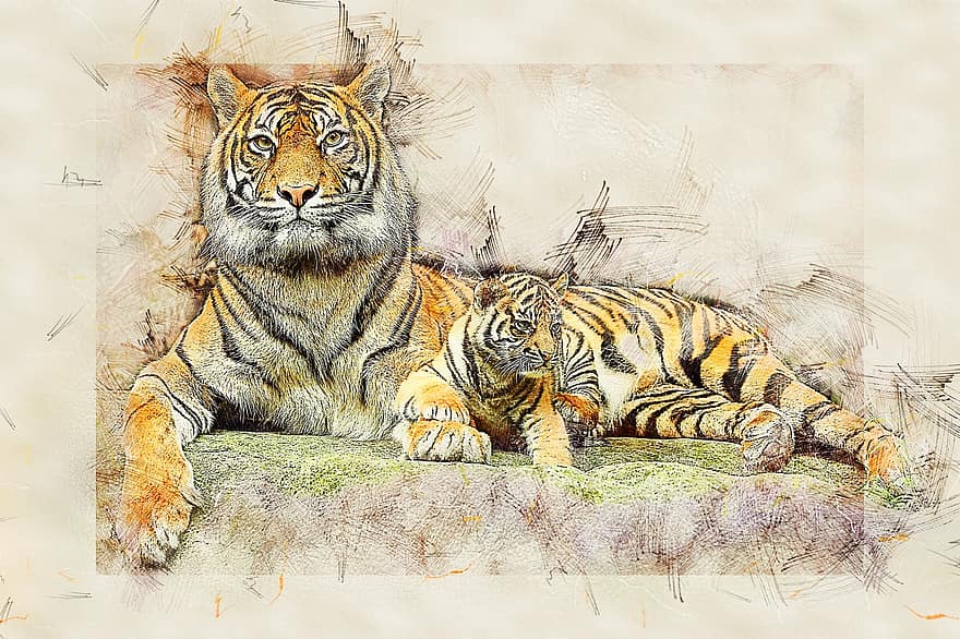 тигр, кішка, ссавець, дитинча, хижак, тварина, небезпечний, природи, портрет, дикої природи, котячих