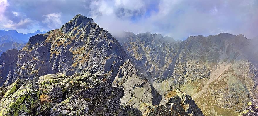 Tatry, bjerge, topmøde, landskab, natur, klipper, spids, tatra bjerge, skyer, bjerg, bjergtop