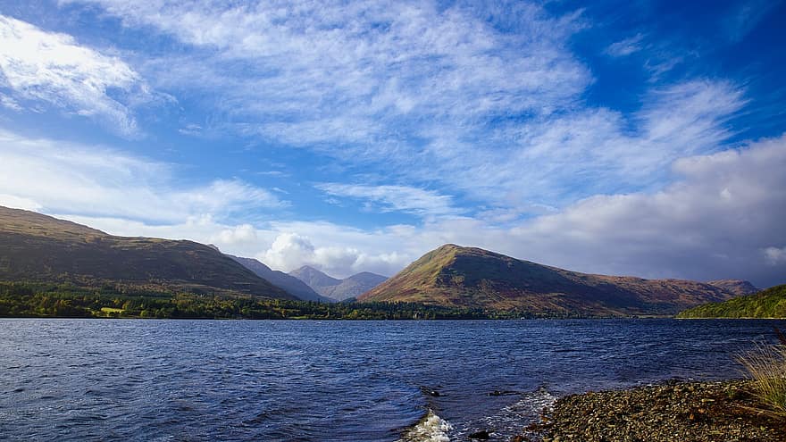 jezero, Skotsko, argyll a bute, munro, moře, hory, kopec, scenérie, Příroda, hora, modrý