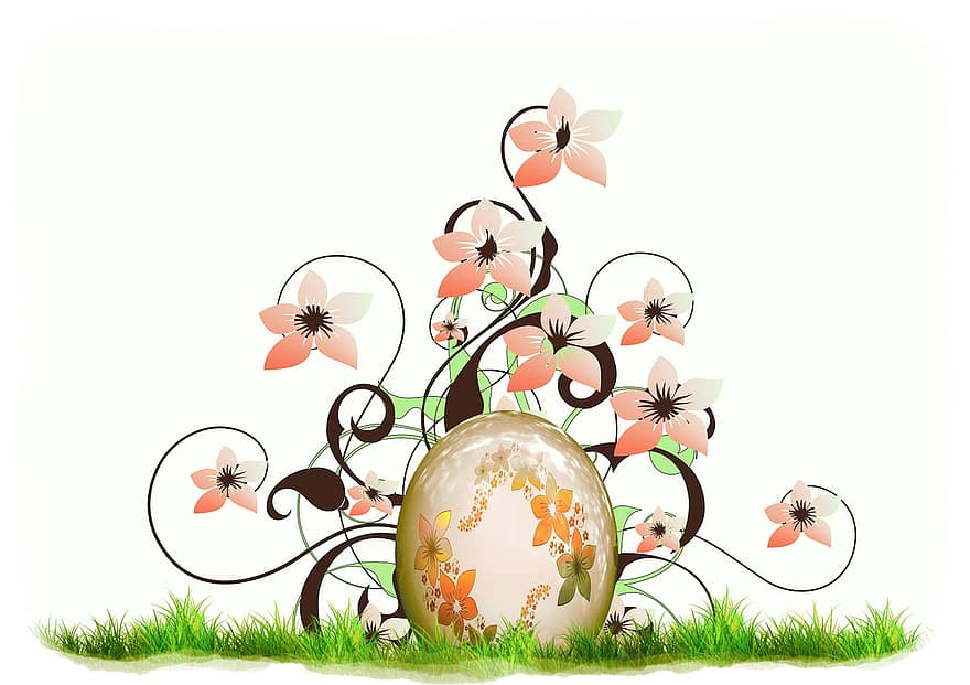Swirl, Easter, Easter Egg, Egg, Flower, Grass, Rush, Green, Meadow, Blades Of Grass, Curlicue