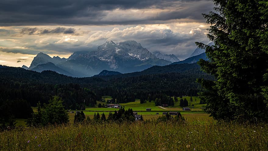 alpine, bjerge, landskab, natur, eng, bayern, panorama, vandring, ferier, Allgäu, skyer