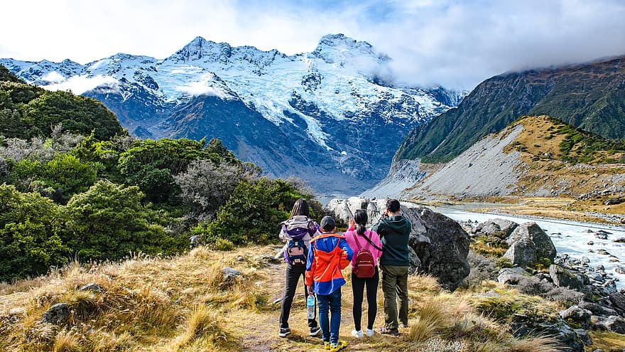 Mount Cook, yürüyüşçüler, yeni Zelanda, yürüyüş, Güney Adası, doğa, orman, dağ, macera, erkekler, sırt çantası