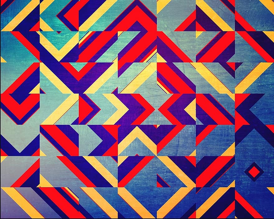 幾何学、抽象、パターン、バックグラウンド、テクスチャ、壁紙、設計、カラフル、赤、青、黄