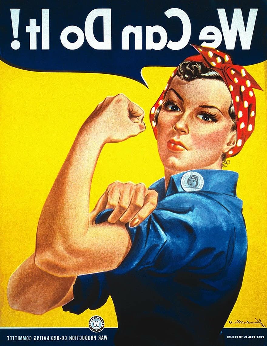 Poster, Jahrgang, Antiquität, Krieg, Kriegsplakat, Rosie, Rosie Nieten, Wir können es schaffen, Frau, weiblich, Dame