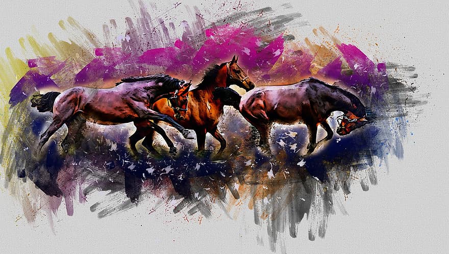 zvířat, kůň, digitální malba, vodové barvy