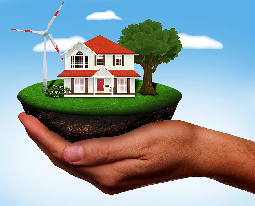 pinwheel, energie, hernieuwbare energie, huis, hand-, energierevolutie, omgevingstechnologie